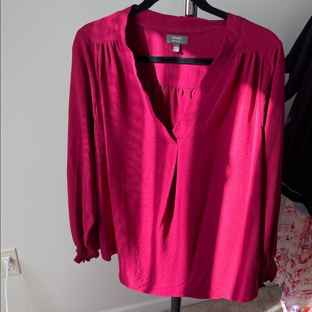 Ninety Deep Red V-Neck Blouse size Large